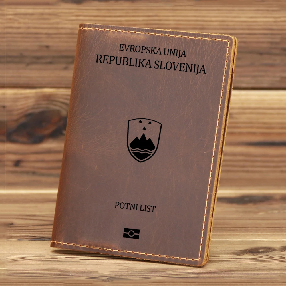 Full Genuine Leather Slovenia Passport Cover Cowhide Leather Slovenija Passport Checker Holder Travel Wallet  Accessories