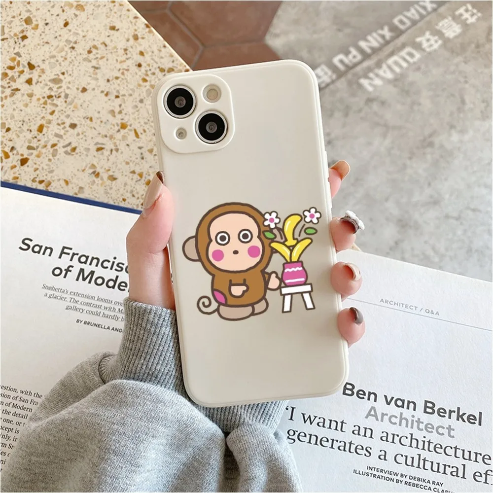 S-Sanrio M-Monkichi Phone Case For Iphone 11 13 14 Pro Max X Xr Xs Max Se2020 12mini White Cover Case