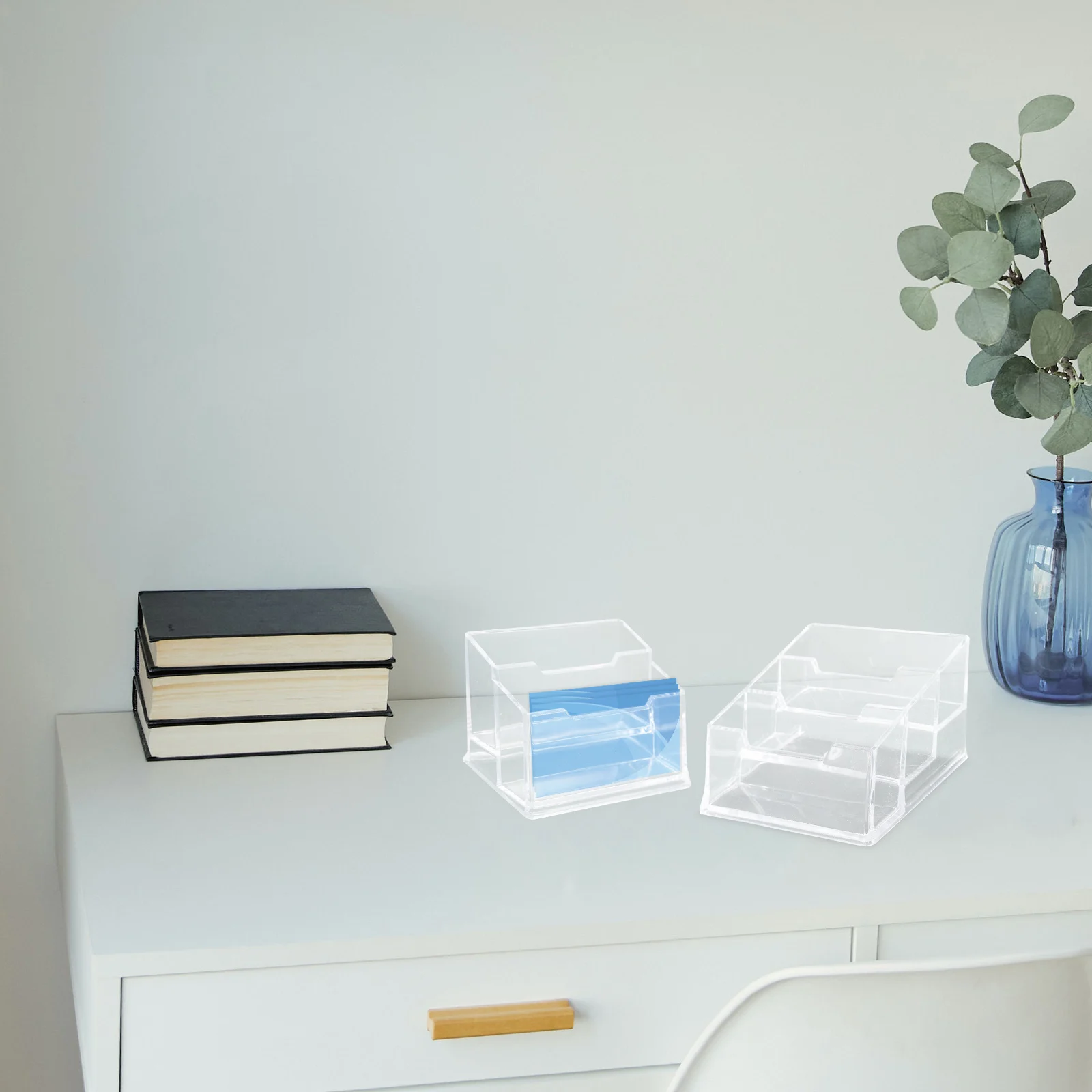 

Acrylic Business Holder Clear Card Boxes White Storage Sleeve Desk Accessory Large Capacity Non-slip Base Transparent