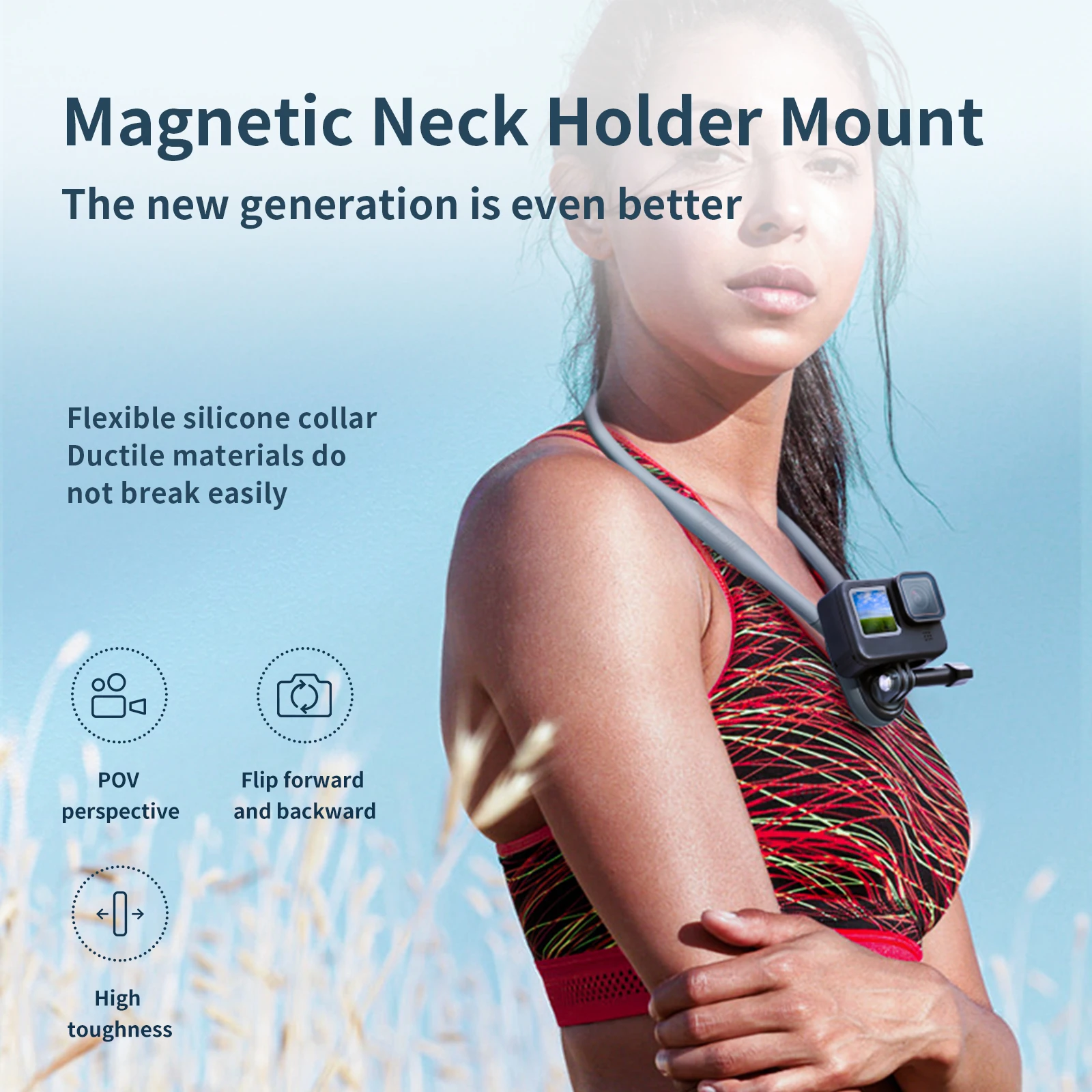 New TELESIN Silicone Neck Hold Halter Suit Mount For GoPro Hero Insta360 DJI Osmo Action U-shaped hanging neck magnetic bracket