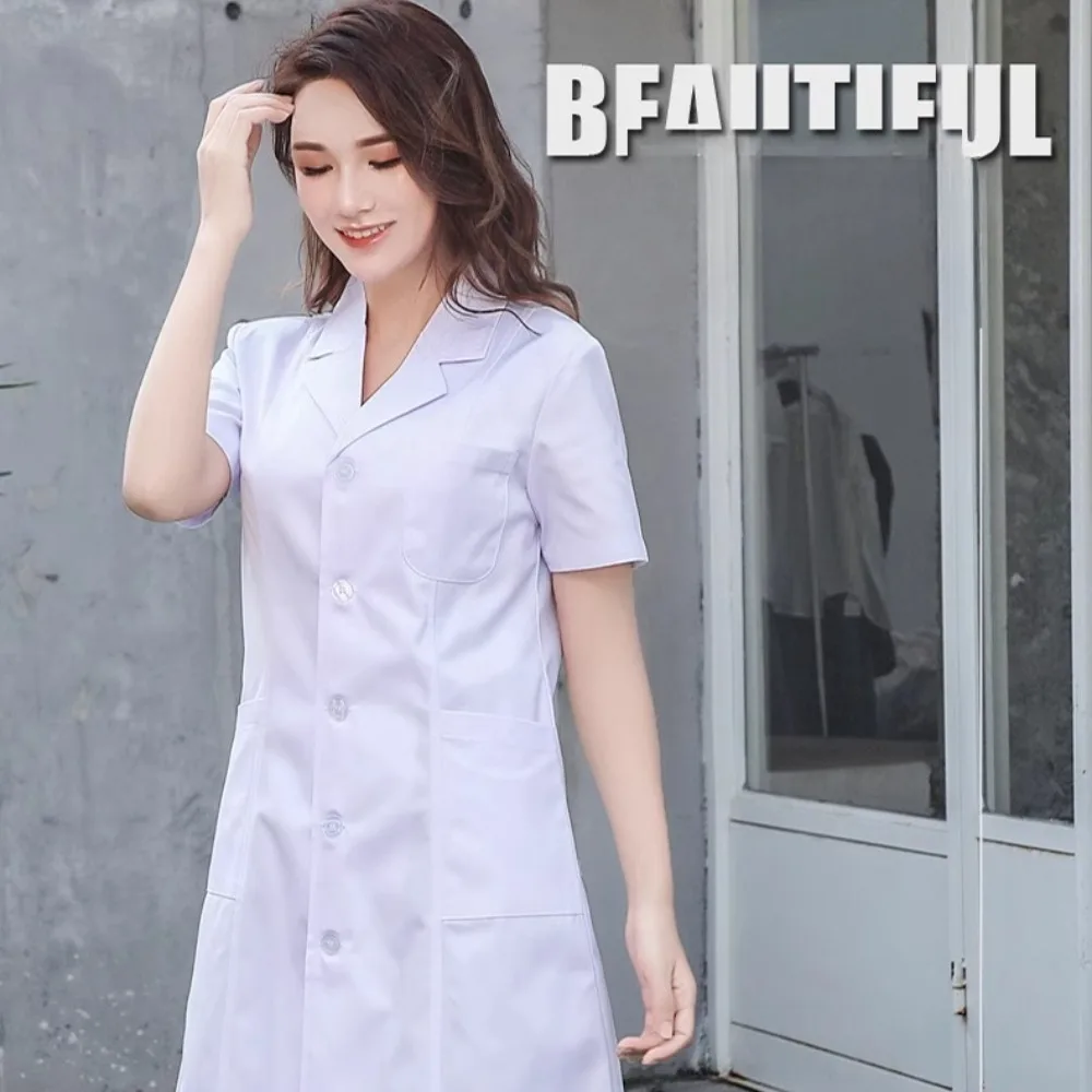 유니섹스 실험실 가운 반팔 실용적인 학생 간호사 유니폼 임상 과학 실험실용 재킷 남녀 공용