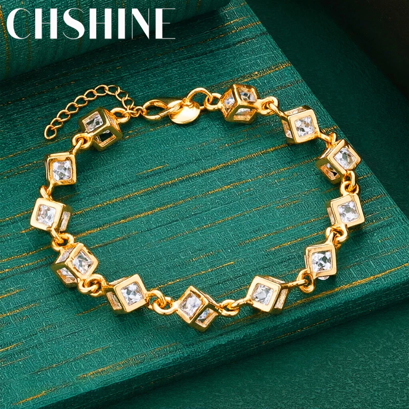 Fashion 925 Sterling Silver 18K Gold Bracelet for woman lady Shining crystal chain fine Luxury jewelry Wedding party beautiful