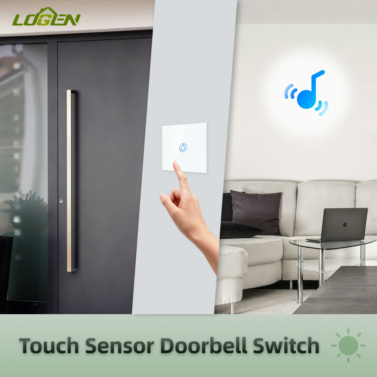 

LOUYSGEN EU New Tempered Crystal Glass Panel 4 Color Wall Touch Sensor Doorbell Switch 1Gang 1Way Blue Backlight No Neutral Wire