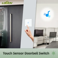 LOUYSGEN EU New Tempered Crystal Glass Panel 4 Color Wall Touch Sensor Doorbell Switch 1Gang 1Way Blue Backlight No Neutral Wire