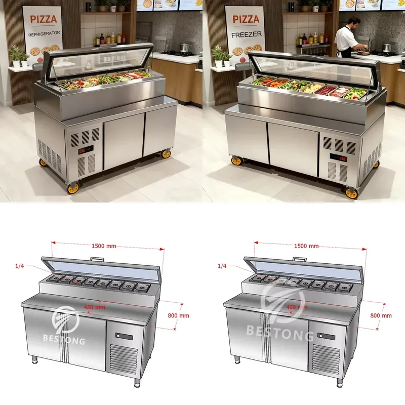 SFW Certificate Ventilated Refrigeration Food Prepare Worktable Salad Bar Sandwich Pizza Refrigerator Counter Chiller Prep