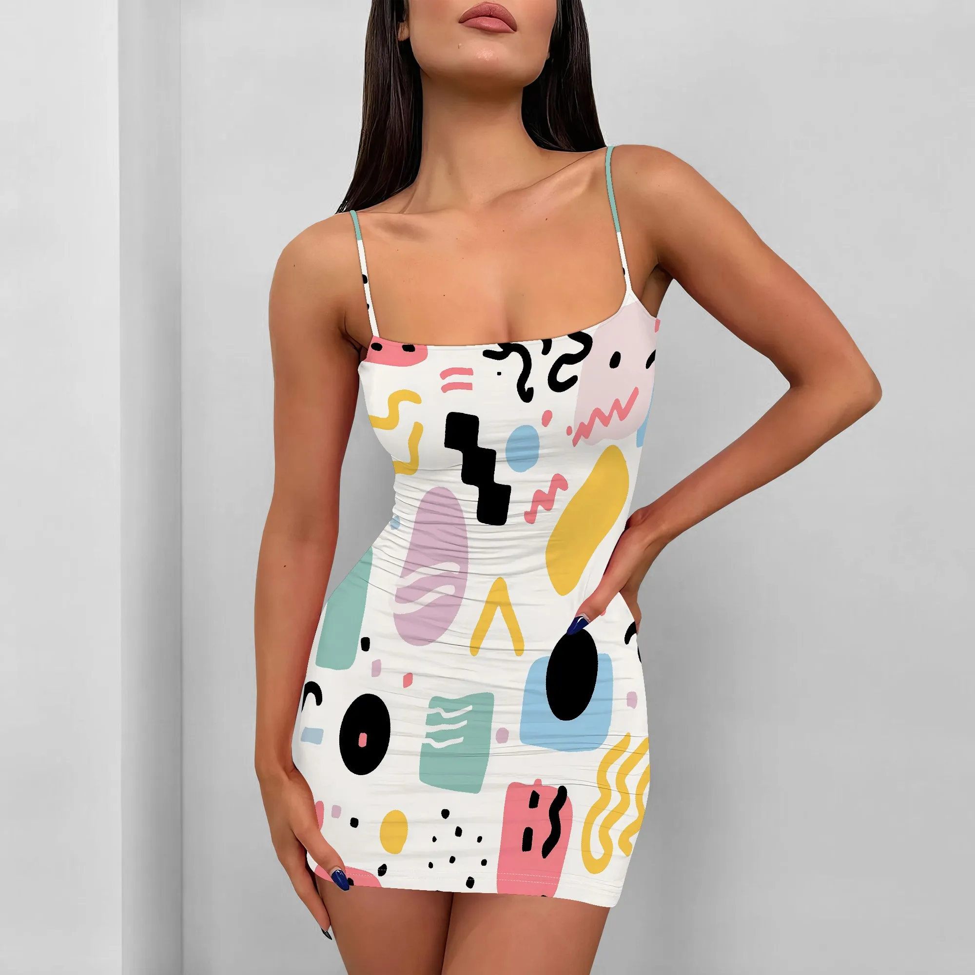 

Black & White Abstract Print Bodycon Dress for Women, S-3XL, Perfect for Casual Outings, Summer Nights & Parties