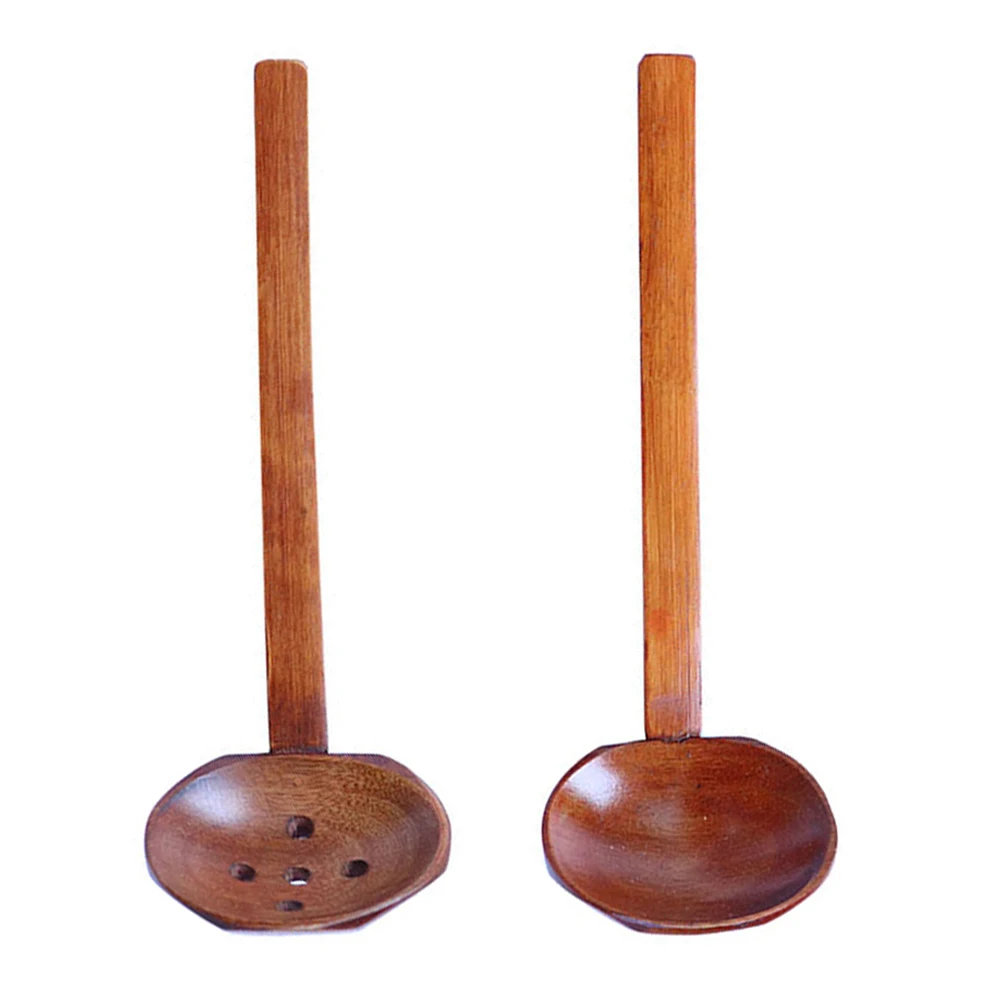 

2 pcs Nanmu Wood Spoons Smooth Surface Long Handle Reusable Kitchen Spoon Dining Room Family Dinner Restaurants Hotels Parties