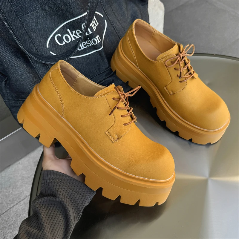 

New couple casual derby shoes height increasing thick sole fashionable trendy personality youthful motorcycle shoes