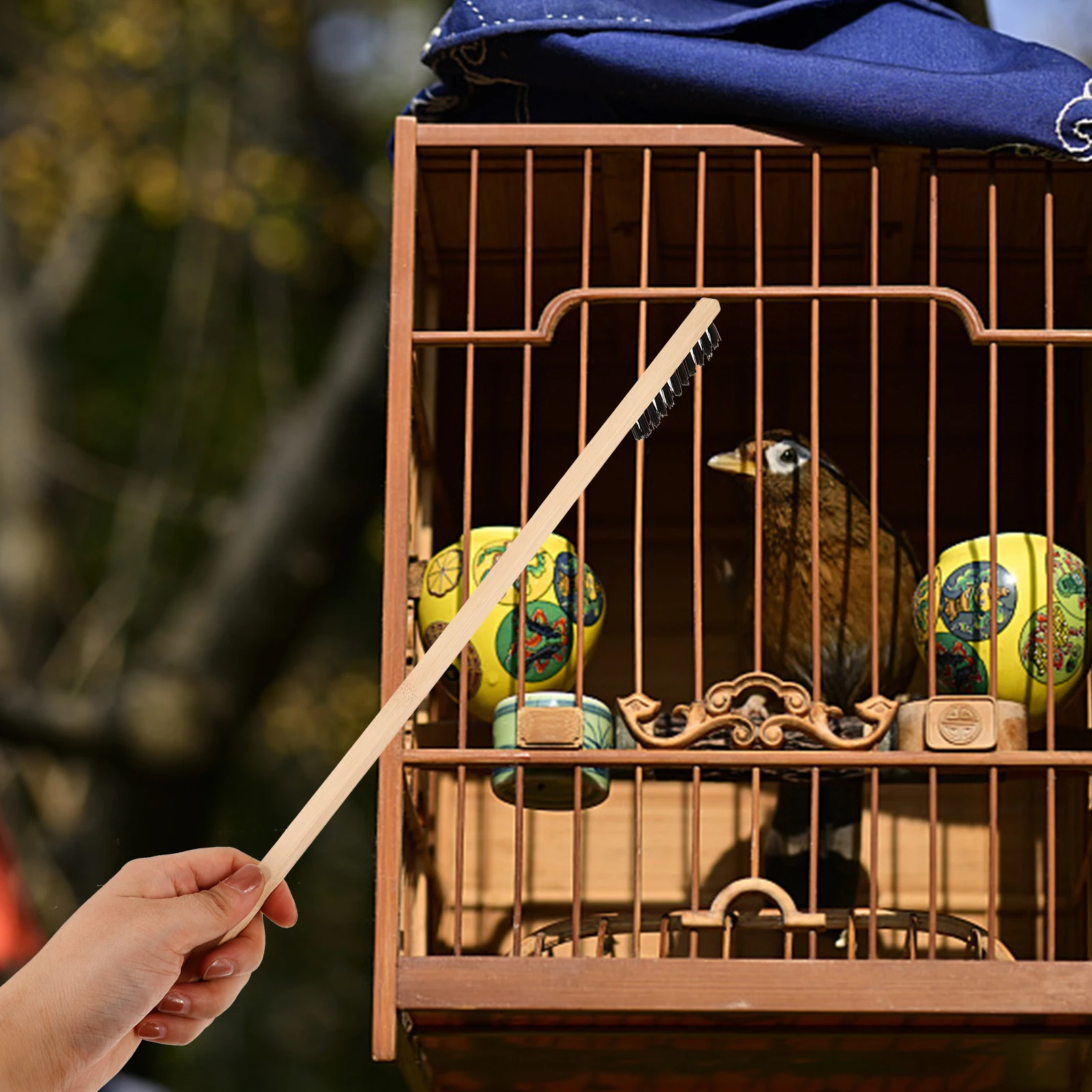 

1Pcs Durable Bamboo Bird Cage Cleaning Brush Long Handle Anti-Hair Loss Cage Cleaner