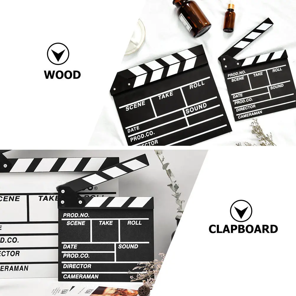1Pcs Director Board Black White Wooden Clapperboard Professional Film for Scene Marking Shooting Photo Video Prop