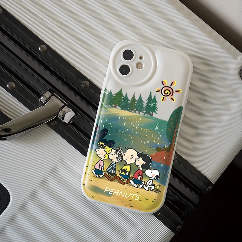 Snoopy Charlie Friends travel Cartoon Phone Case For iPhone 16 15 14 13 12 11 Pro Max Xr Xs Max 16 15 Plus Case Cute Soft Cover