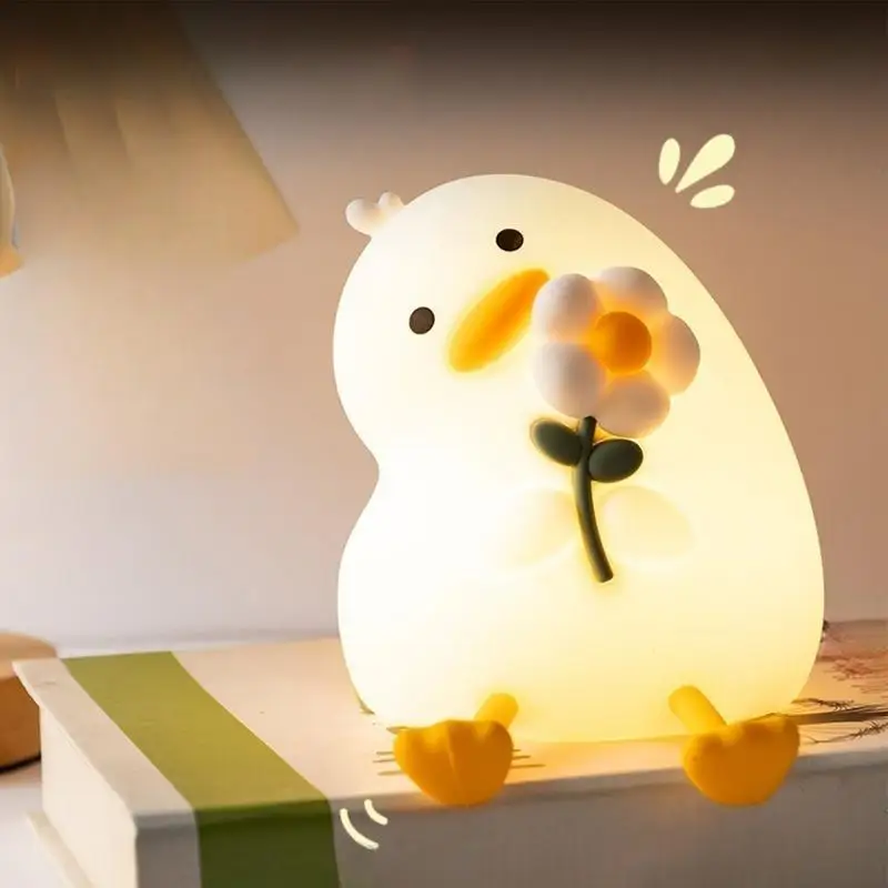Pato luz da noite silicone iluminar pato diversão recarregável 3 modos de toque regulável iluminação portátil para amamentação casa cabeceira