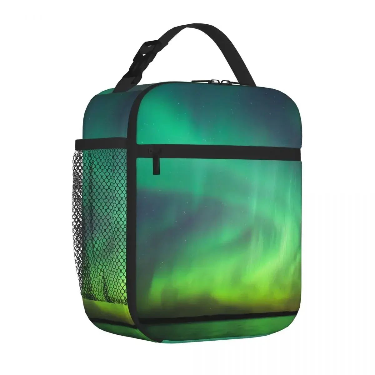 Northern Lights Over Lake In Finland Lunch Tote Thermo Bag Lunchbox Bag Women'S Lunch Bags