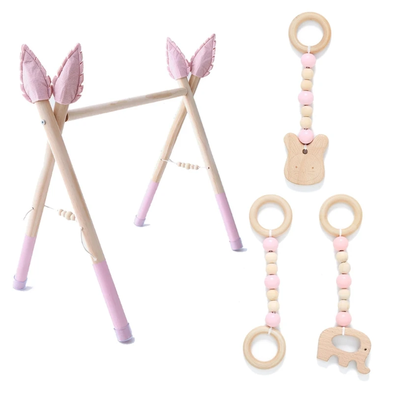 4XBD Cartoon Baby Wooden Gym Fitness Frame Rack Hanging Pendant Toddler Infant Rattle Infant Room Decorations