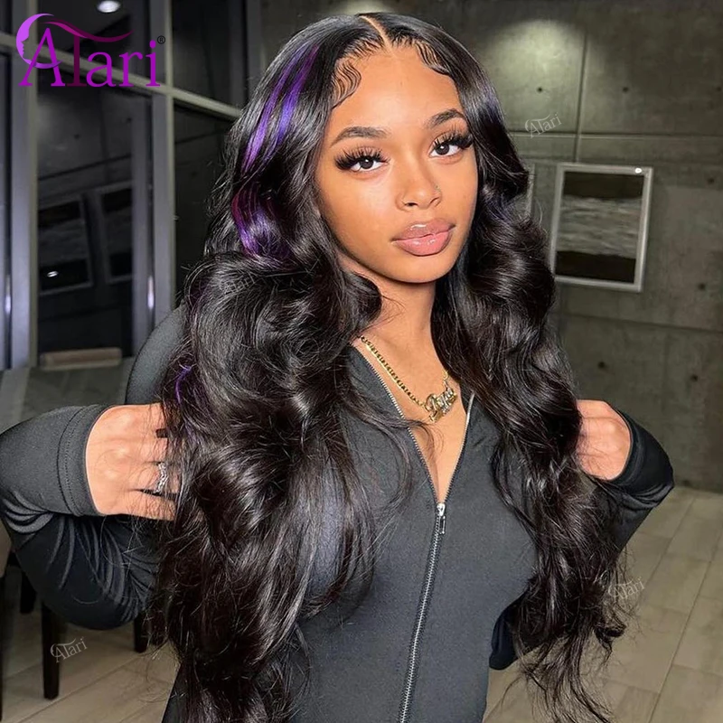 Purple Highlights Body Wave Lace Frontal Wig Transparent 13x6 Lace Front Human Hair Wigs for Black Women 5x5 Lace Closure Wig