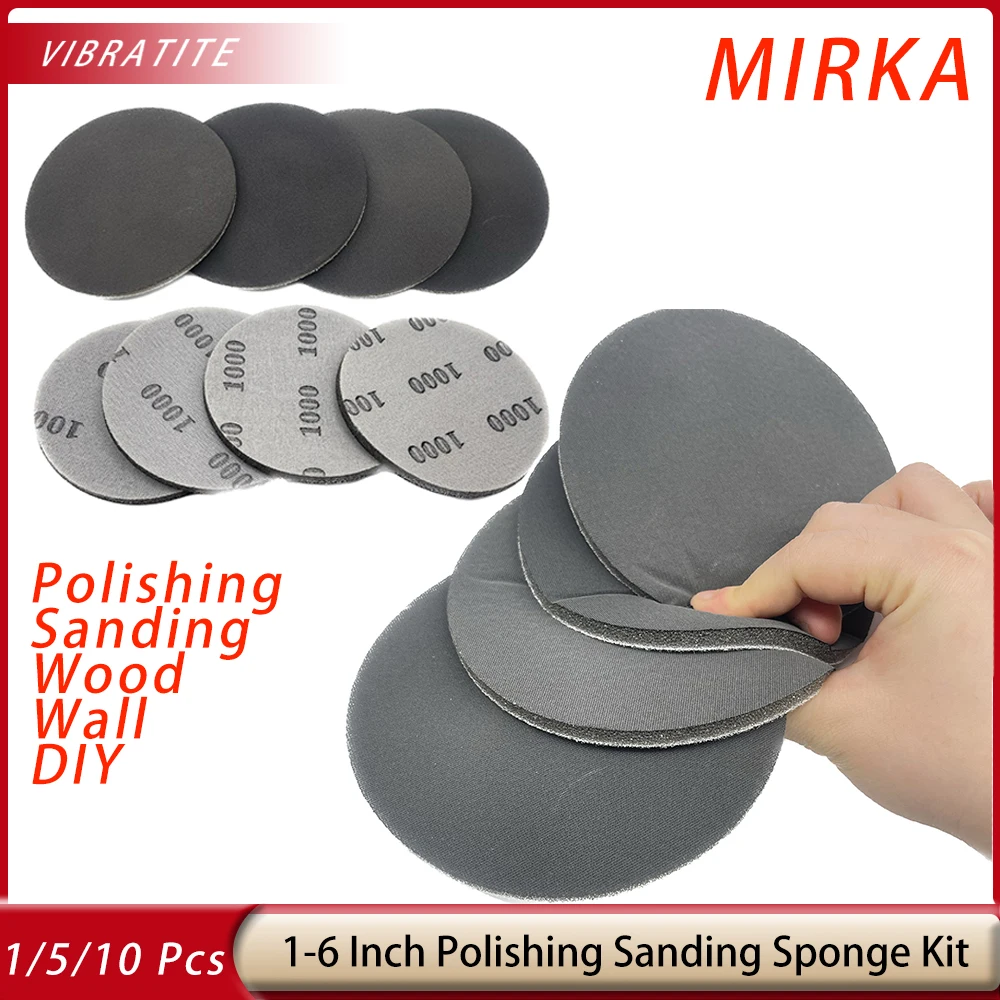 Disco de lijado de esponja Mirk de 1/5/10 Uds., 6 pulgadas, gancho de espuma y bucle, papel de lija redondo, pulido elástico de grano 1000 para pulido