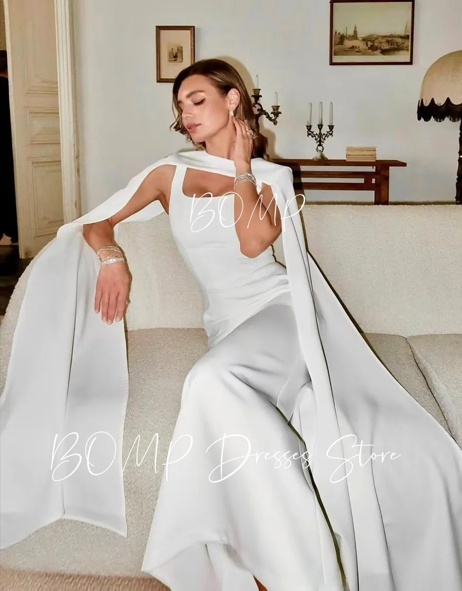 BOMP Elegant Cut Out Evening Party Dresses with Jacket A-Line Chiffon White Saudi Arabic Formal Occasion Gown Customzied