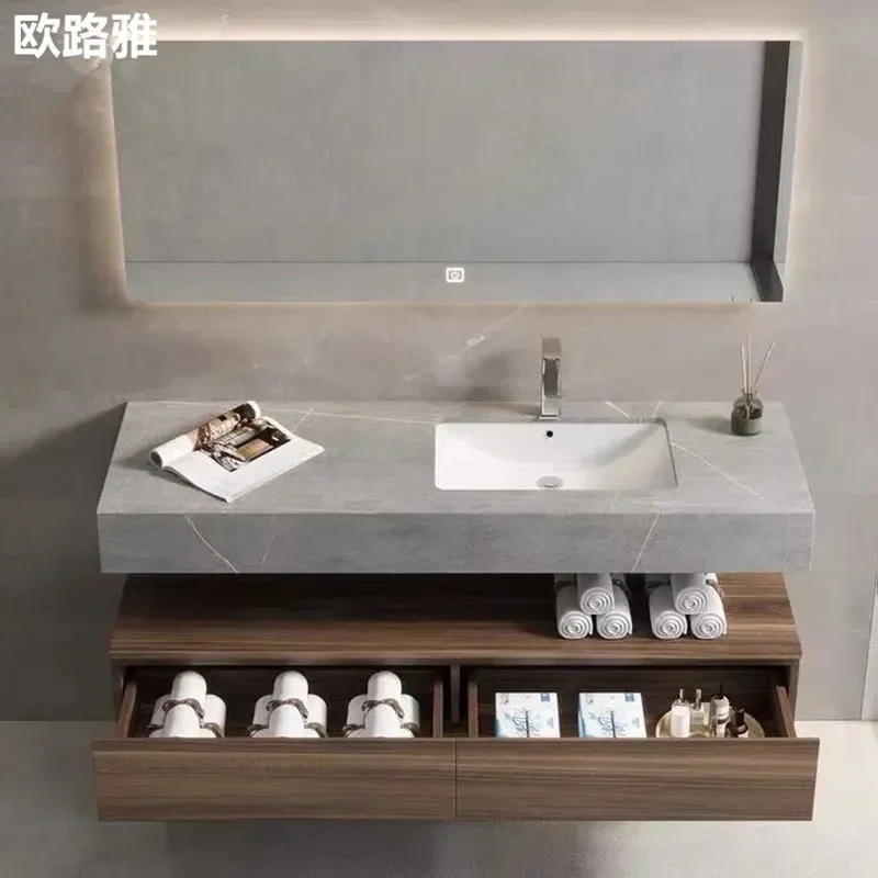 Modern Simple Rock Slab Bathroom Cabinet Set with Integrated Hand Wash Basin and Toilet Washstand Combination