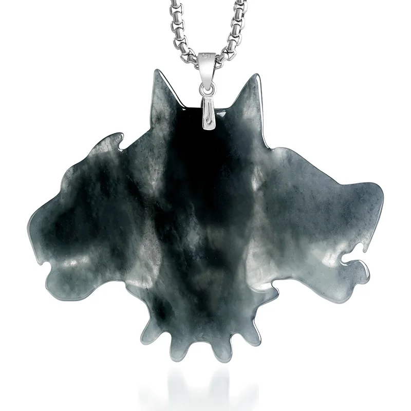 Natural A-grade Jade Hell Three Headed Dog Pendant Ice Black Chicken S925 Silver Inlaid Jade Personalized Men And Women Styles