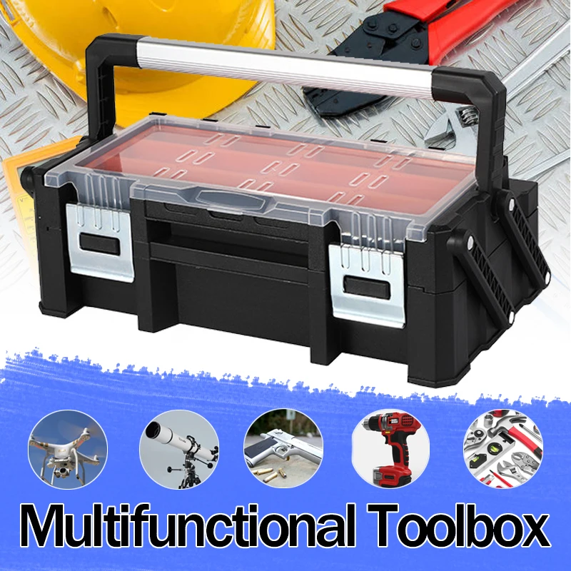 Multi layer Folding Toolbox Hard Carry Case Bag Tool Case With mini Storage Box Protector Organizer Hardware Toolbox Transparent