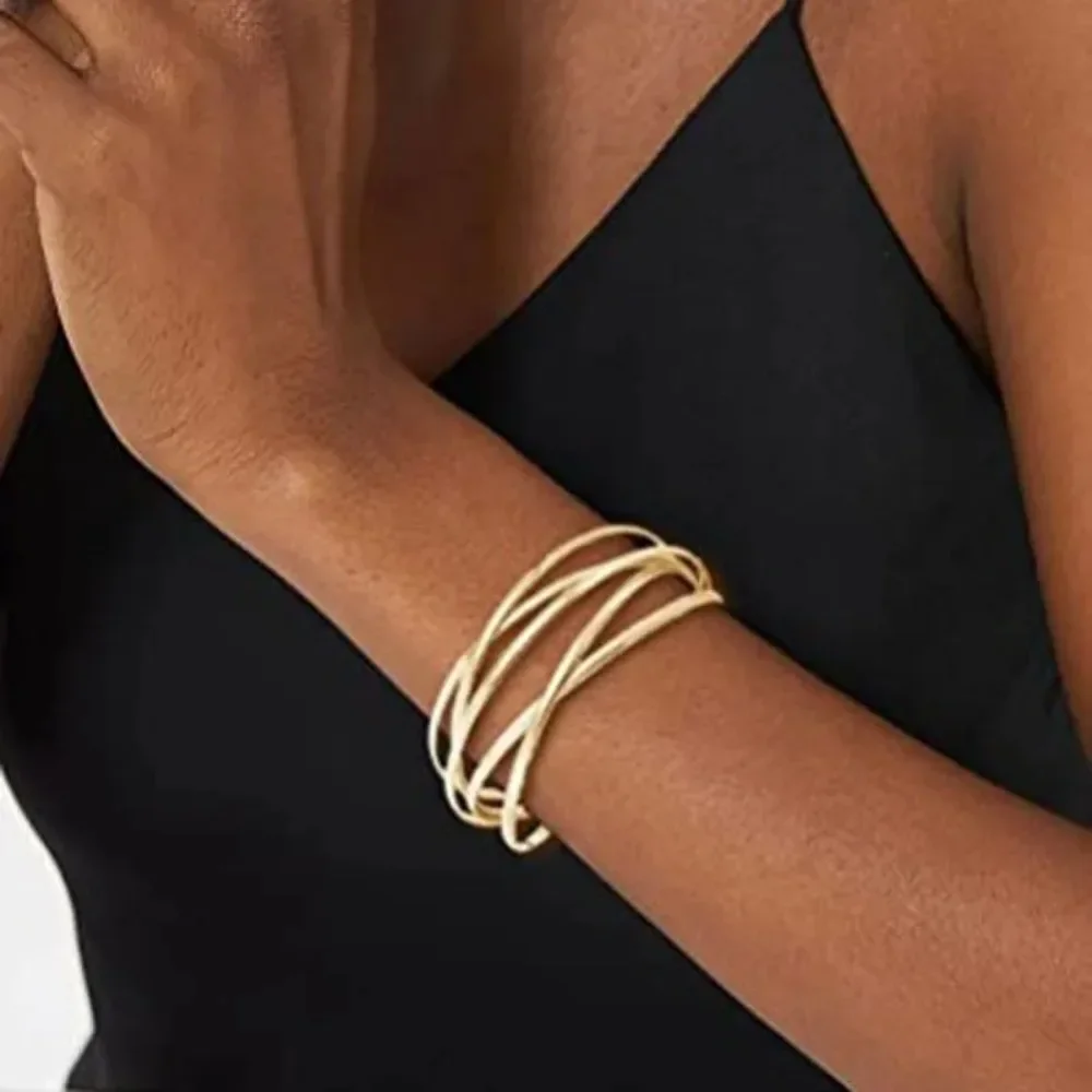 Gold Plated Metal Wire Hollow Luxury Open Cuff Vintge Bracelet Women Teenager Girls Summer