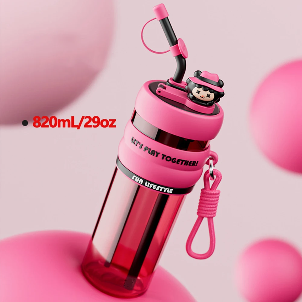 Botella de agua de doble uso, taza de agua de 820 ml, doble uso, dos pajitas, taza para parejas, botella para beber, botella deportiva para senderismo, gimnasio, viajes