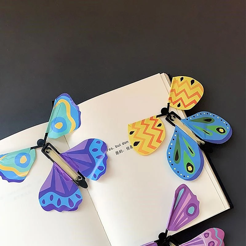 5pcs Magic Clockwork Flying Butterfly Surprise Box Explosive Box In Book Rubber Band Driven Magic Fairy Surprise Gift