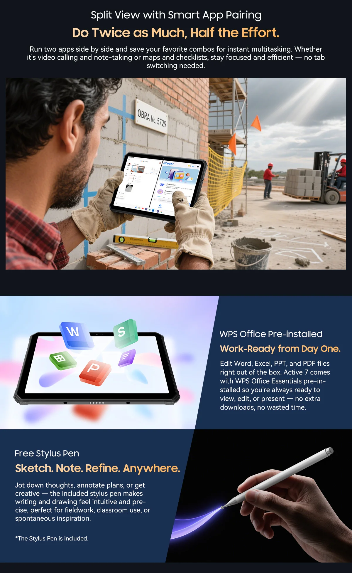 BlackView Active 7 11'' Rugged Tablet [charger not included]Android 15 24GB(8GB+16GB)+128GB Night Version IPS 10000mAh 45W NFC