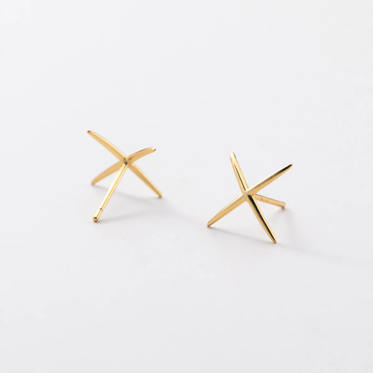 Modian 100% 925 Sterling Silver X Shape Simple New Fashion Stud Earrings Gold Color Line Ears For Women Party Dating Jewelry