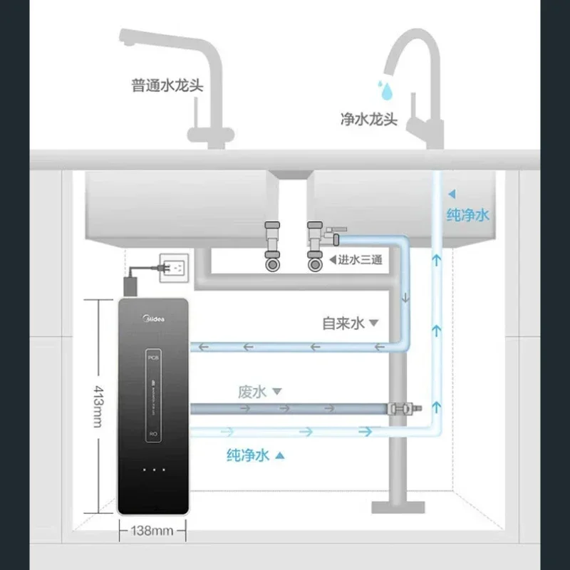 Pemurni air RO terbalik rumah tangga mesin minum langsung mesin pipa keran dapur Filter air