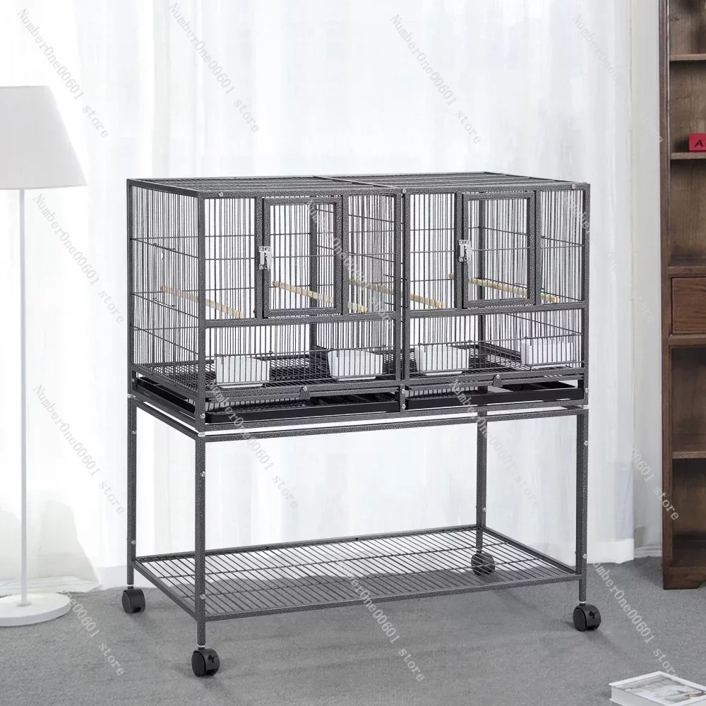 

Rolling Wide Bird Cage Divided Breeder Cage, Black Bird Cages & Nests