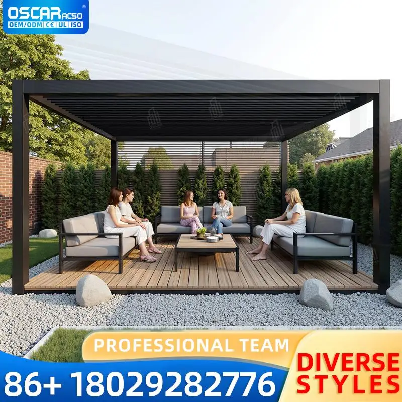 

Outdoor Motorized Louvered Waterproof Roof for Garden Sunroom and Gazebo Use in US UK pergola