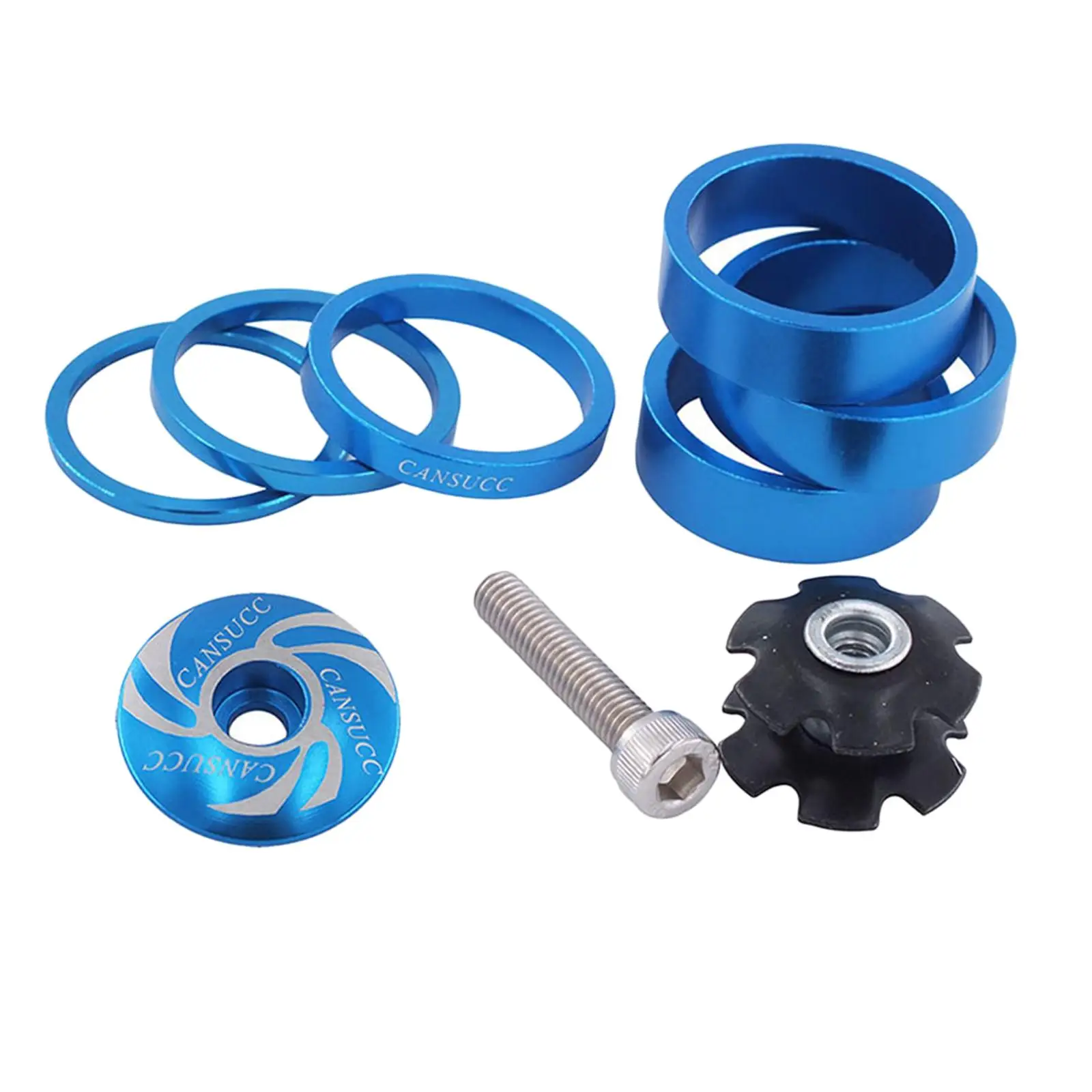 Road Bike Headset Spacer Kit Aluminum Alloy 28.6mm 6 Pcs with Top Cap Star Nut Bolt for MTB Fork Stem Rise and Tuning