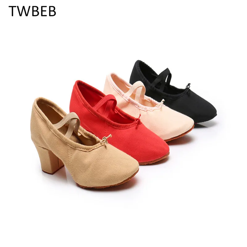 5cm Heel Fur Bottom Canvas Girls Women's Ballet Dance Shoes Belly Yoga Dance Shoes Fitness Shoes Teachers's Shoes Size 34-41
