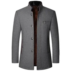 Gabardina de lana para hombre, chaqueta de Cachemira con cuello levantado, trajes informales de negocios, 4 abrigos de invierno