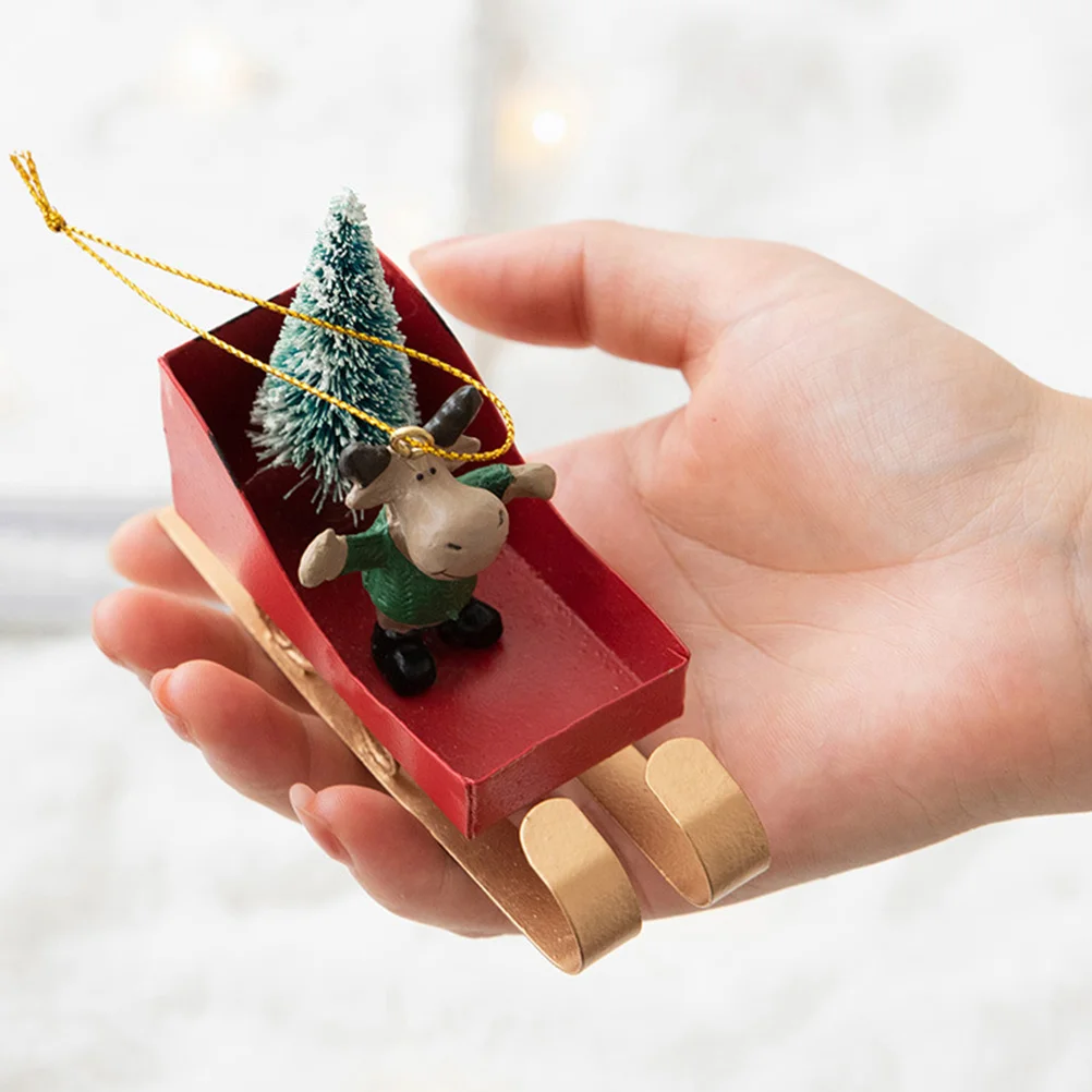 

Sled Ornament Christmas Santa Ornaments Tree Hanging for Sleigh Mini Decoration