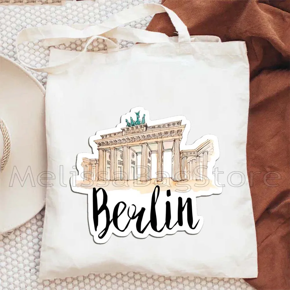 Milan Moscow Netherlands New York Paris Taj Mahal Egypt Rome San Francisco Berlin London Women Canvas Tote Bag Shopper Handbag