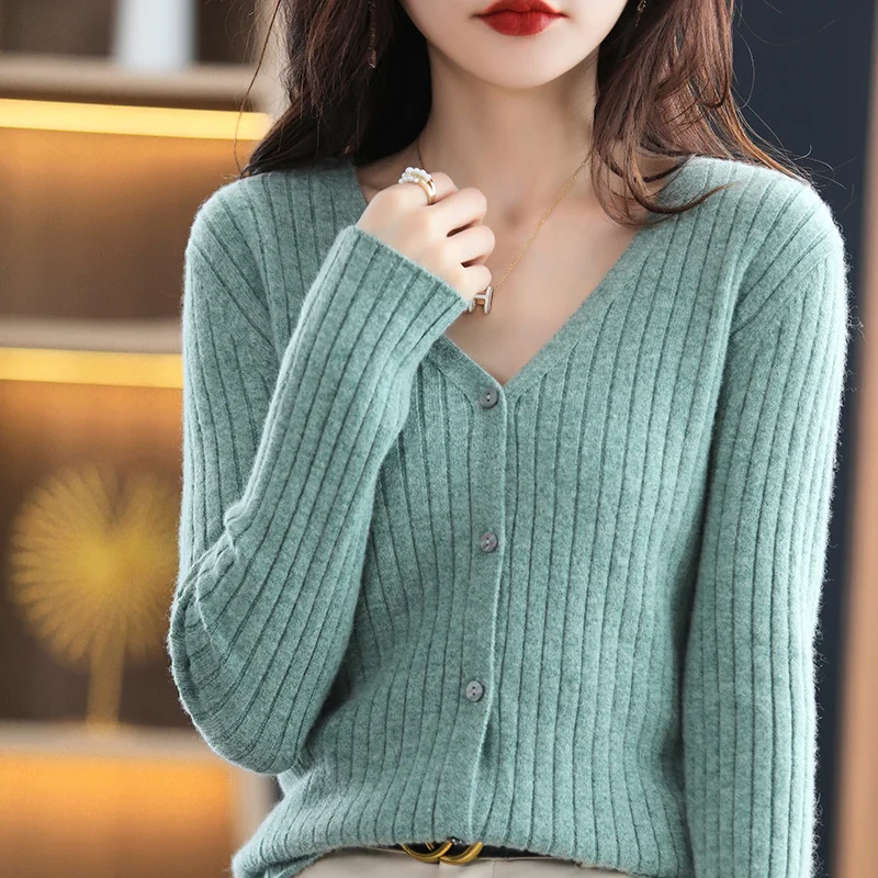 Cardigan Coat Women's Sweater V-Neck Spring Autumn New Soft Glutinous Temperament Knitted Sweater Loose High Waist Korean Versio