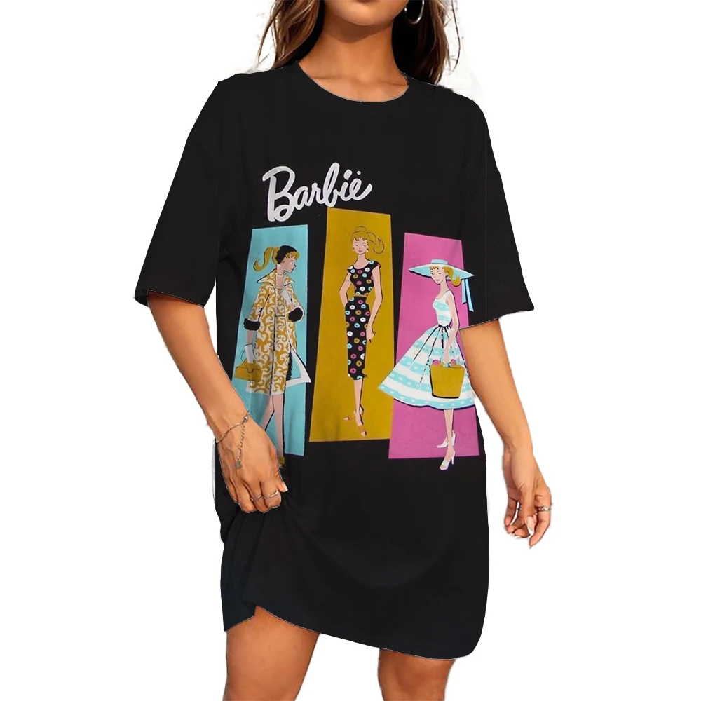 Fashion Barbie Princess print Women Dress Casual Short Sleeve O-Neck Print Loose A-Line Dress Summer Casual Sundress