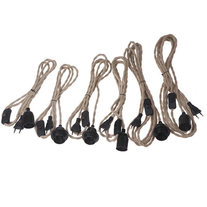 E27Table Lamp Acessórios com Hemp Rope Switch Plug, Household Removível Pequeno Lustre, Simples Hemp Rope Lâmpada, 2m, 3m, 4.5m