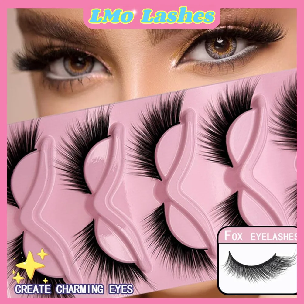 5 Pairs Cat Eye Manga Lashes Faux Eyelashes Wispy Fluffy Winged Tips Eye Elongated Natural Long False Lashes for Daily