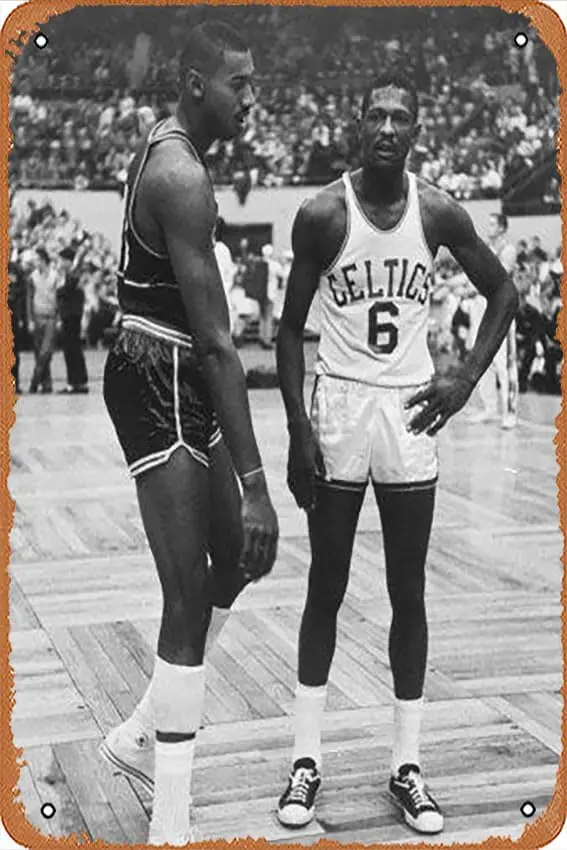 Metal Tin Sign - Basketball Players Bill Russell and Wilt Chamberlain During Game - Poster Metal Plaque Cafe, Bar, Home Wall De