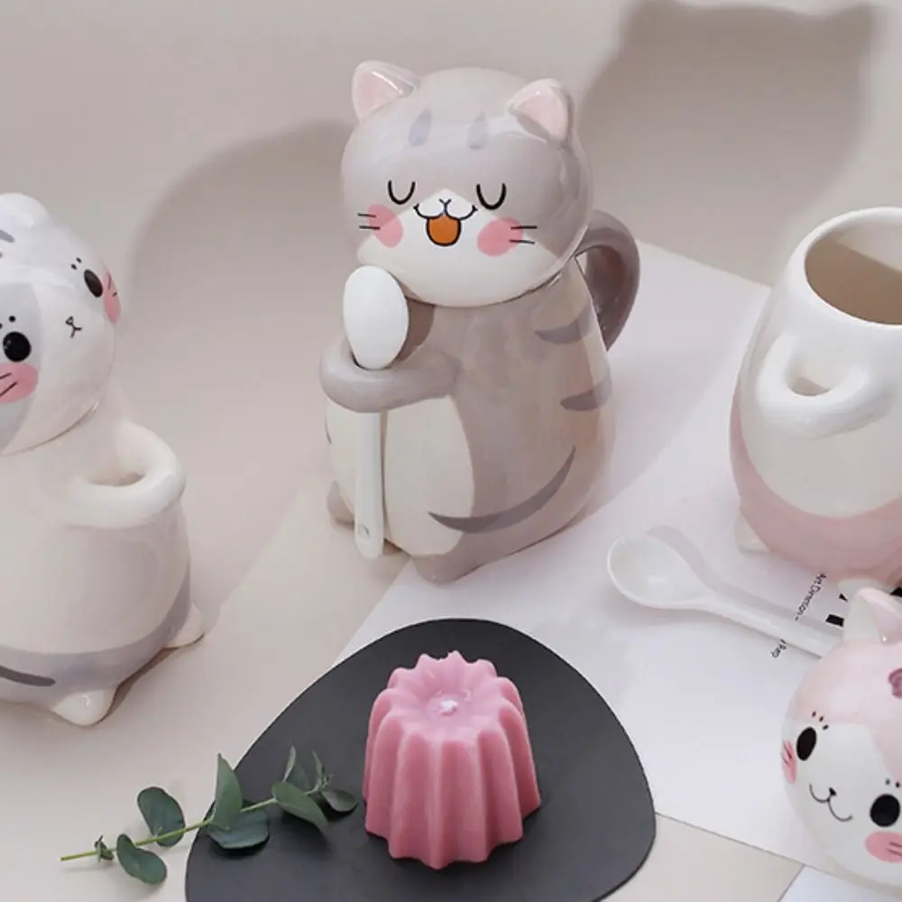 

Домашний декор с ложкой, кошачья кофейная кружка, керамическая кружка для чая с молоком, мультяшная изысканная кружка с ручной росписью, кухня