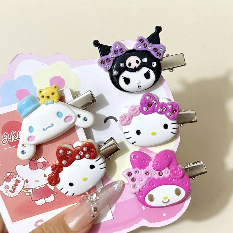 

Hello Kitty Hair Clips for Girls Kuromi Cinnamoroll Melody Hairpin Women Fashion Bobby Pin Kids Bangs Hairs Accessoires Gift New