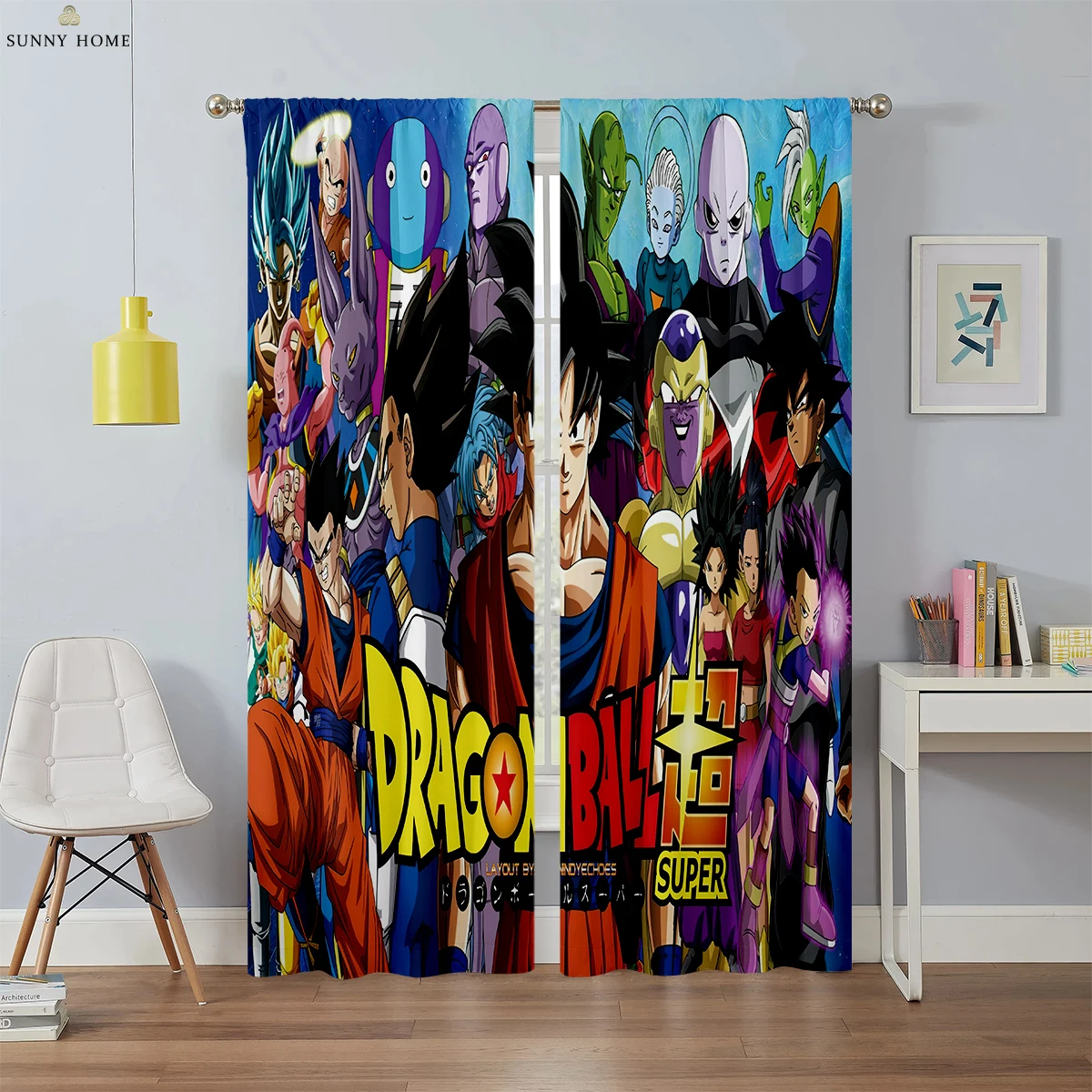 Hot-Blooded Japanese Anime Printed Curtains Polyester Fiber Rod Pocket Children's Room Dormitory Study Room Decorative Curtains