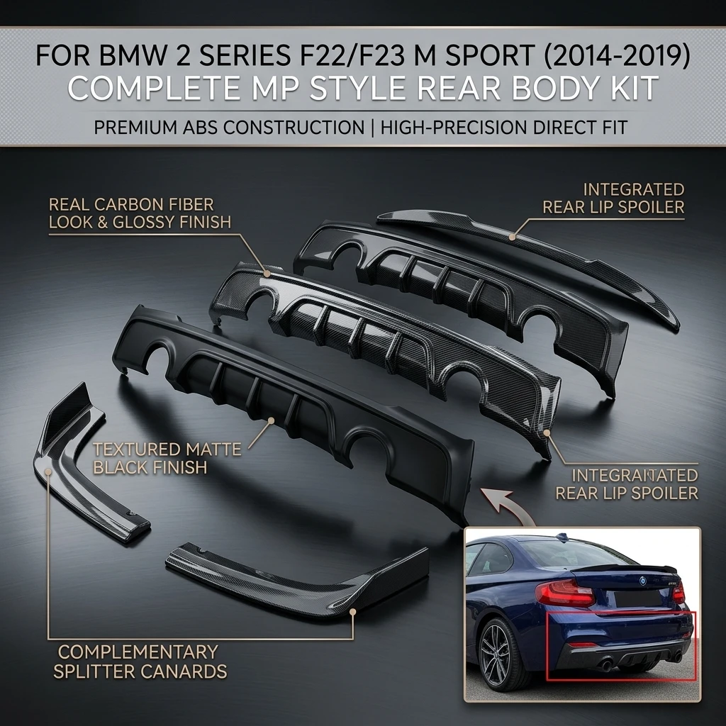 Für BMW 2er F22 F23 M Sport Heckdiffusor MP Style 2014 2015 2016 2017 2018 2019 Heckstoßstangenlippe Spoiler Splitter Canard Carbon-Optik ABS-Kunststoff Glänzend Schwarz Matt Schwarz