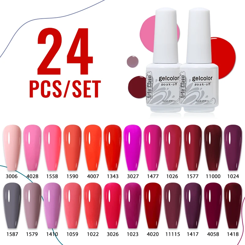 Arte Clavo 24Pcs 8ml Farben Nagel Gel Polnischen Set Semi Permanent UV Soak Off Gel Nail art DIY polnischen Kit Für Maniküre Lacke