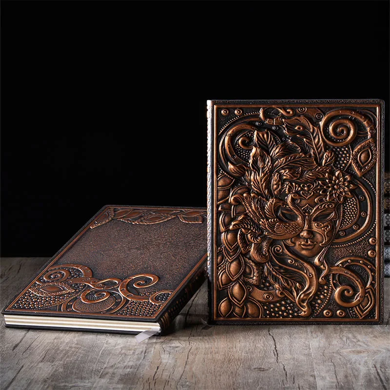 A5 Retro Three-dimensional Embossed Mask Notebook Leather Waterproof Portable Student Diary Travel Notebook