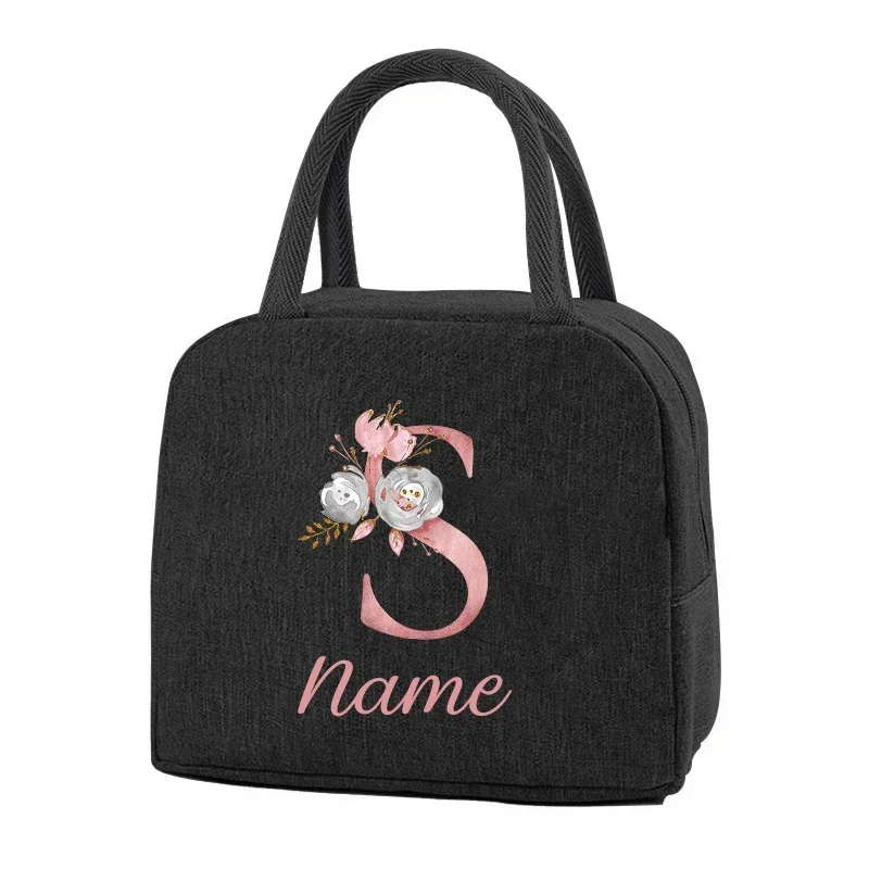 Custom Name Food Thermal Bag Durable Waterproof Office Thermal Box Letter Print Lunch Box Cooler Organizer Insulated Lunch Bag