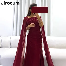 Jirocum Burgundy Mermaid Prom Dress Women's Long Sleeve Beaded Chiffon Party Evening Gown Ankle Length Special Occasion Dresses